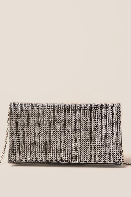 Francesca's Sanna Rhinestone Crossbody Clutch - Black