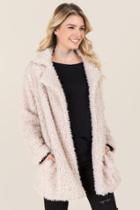 Francesca's Priscilla Drape Front Faux Fur Coat - Blush