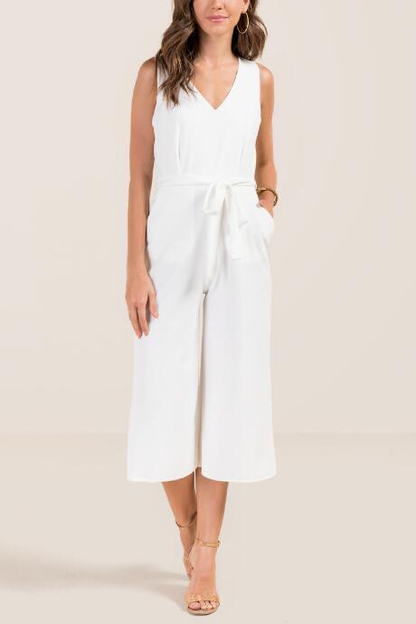 Francesca's Jill Wrap Tie Culotte Jumpsuit - Ivory
