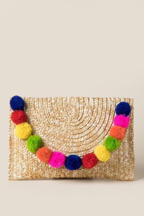 Francescas Brea Pom Clutch In Multi - Natural
