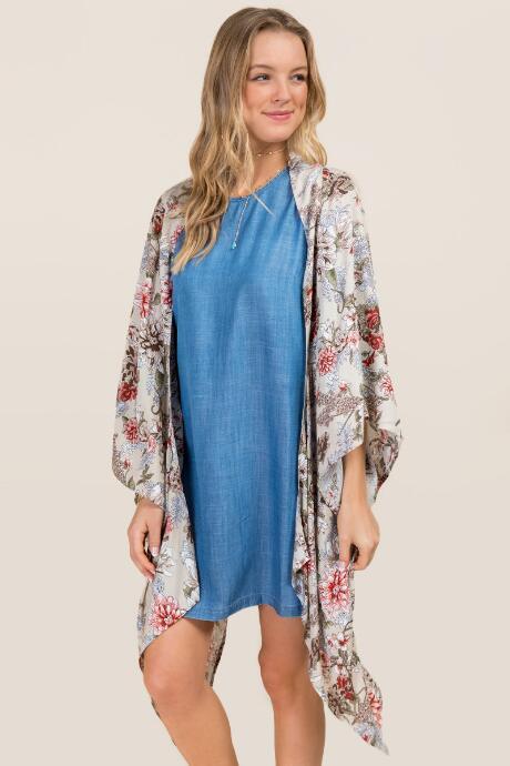 Blue Rain Ally Floral Kimono - Taupe