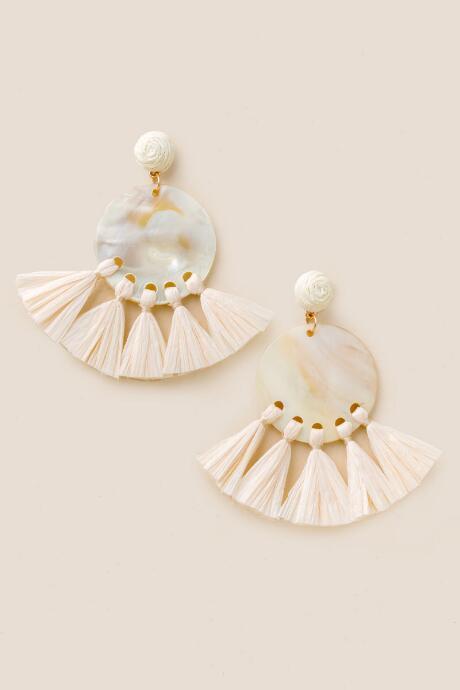 Francesca's Brea Shell Raffia Statement Earrings - Ivory
