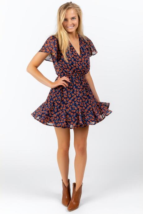 Francesca's Ohana Floral Godet Dress - Navy