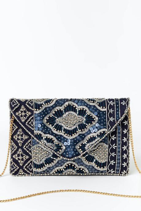 Francesca's Jasmine Beaded Clutch - Navy