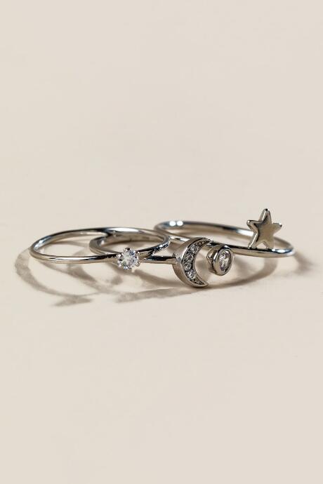 Francesca's Moon And Star Silver Ring Set - Silver