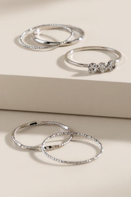 Francesca's Sally Cubic Zirconia Ring Set - Silver