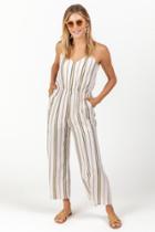 Francesca's Debora Striped Jumpsuit - Khaki