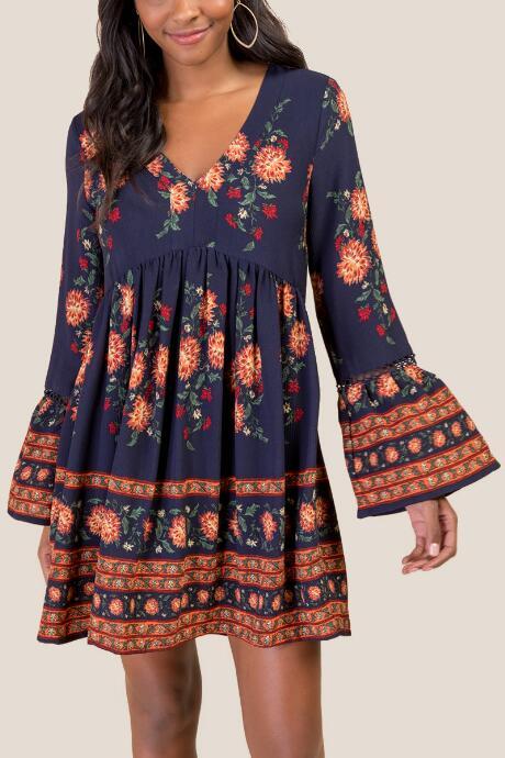 Francesca Inchess Quinn Bell Sleeve Dress - Navy