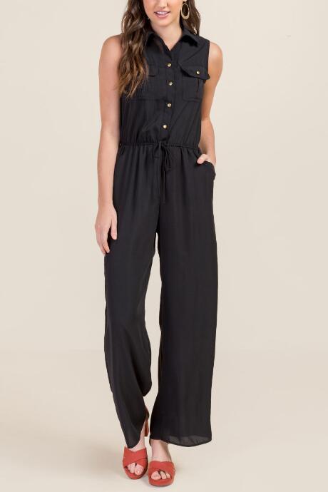 Francesca's Wendy Sleeveless Utility Jumpsuit - Black