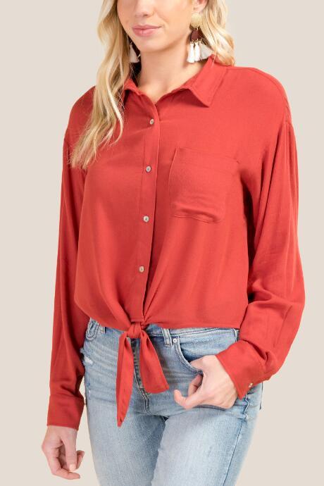 Francesca Inchess Rhonda Button Down Tie Front Top - Cinnamon