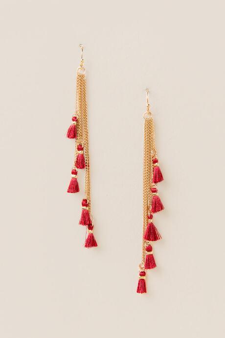 Francesca's Jesenia Tiny Tassels Earring - Burgundy