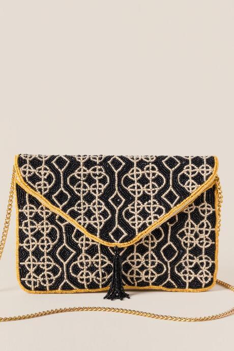 Francesca's Tula Beaded Clutch Crossbody - Black