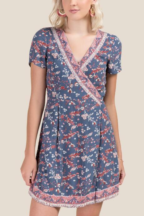 Francesca's Carla Floral Wrap Dress - Dark Teal
