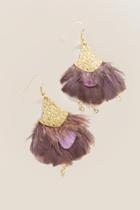 Francesca's Destiny Feather Chain Drop Earrings - Purple