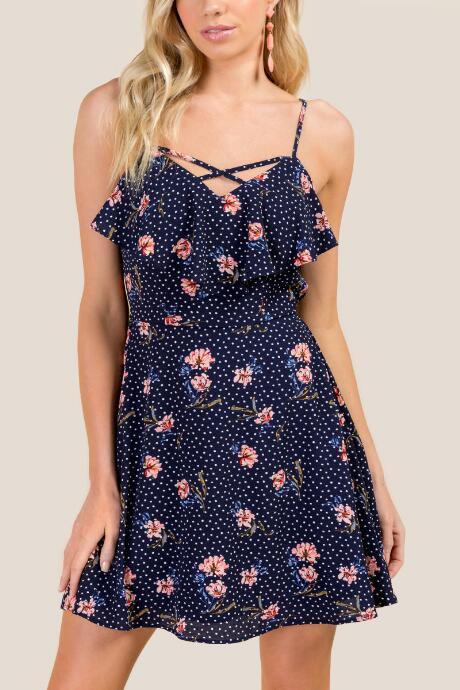 Francesca's Celinda Lattice Neck Shift Dress - Navy