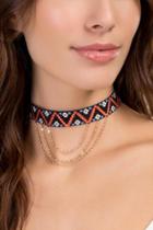 Francesca's Layna Embroidered Chain Choker - Coral