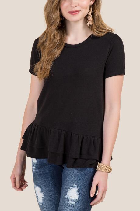 Francesca's Sybil Peplum Ruffle Top - Black