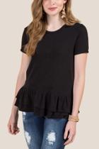 Francesca's Sybil Peplum Ruffle Top - Black