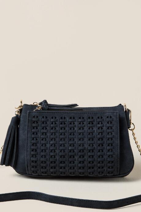 Francescas Hayley Woven Front Crossbody - Black