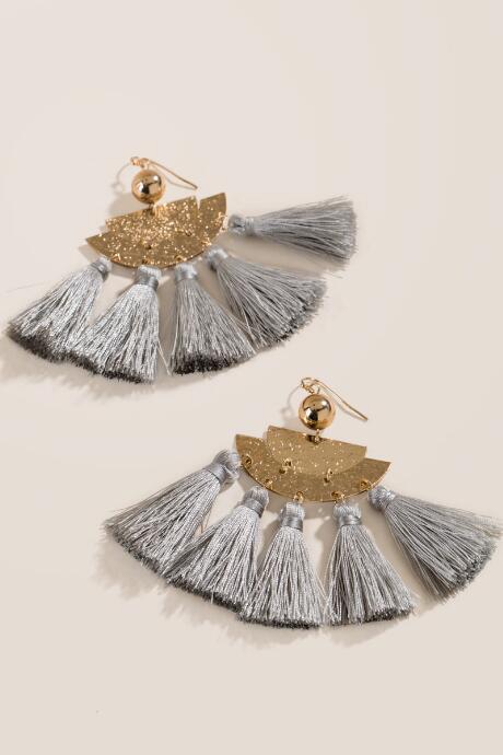 Francesca's Ava Crescent Tassel Earrings - Gray