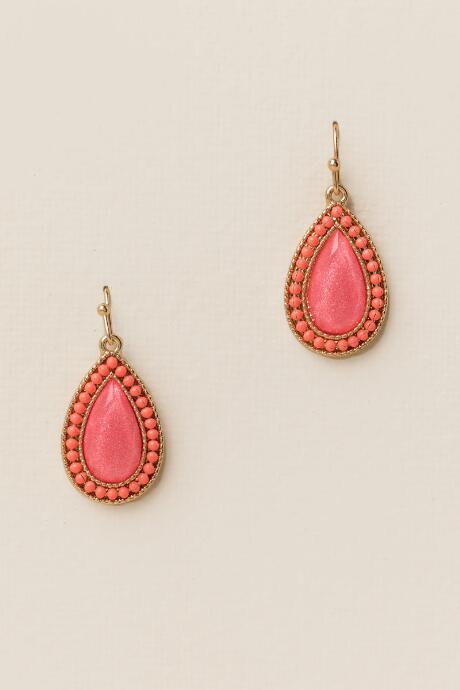 Francesca's Helena Ball Trim Teardrop Earring - Neon Pink