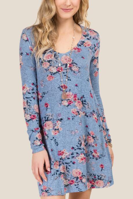 Francesca's Braydon Floral Hacci Dress - Oxford Blue