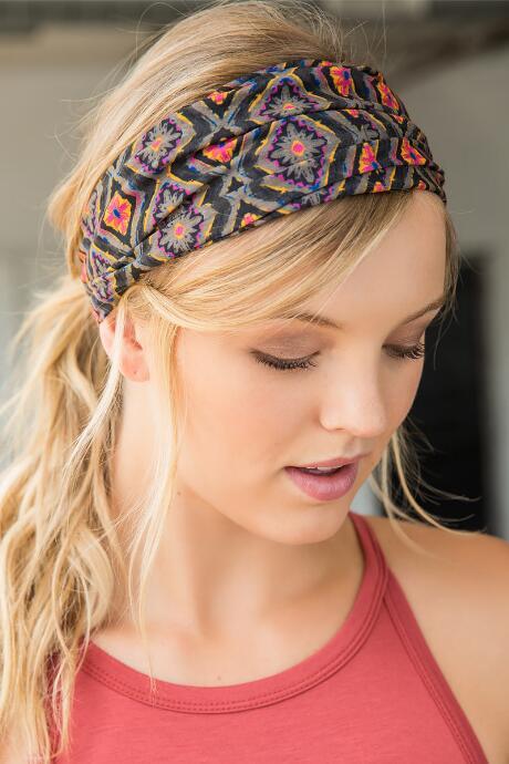 Francesca's Boho Bandeau By Natural Life In Floral Diamonds - Black