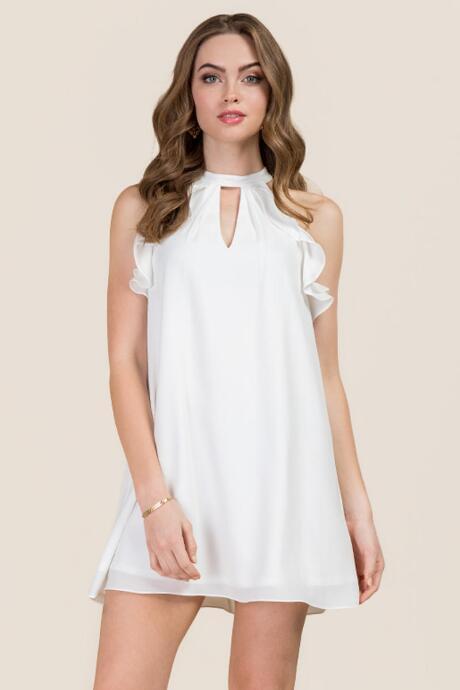 Francesca's Giselle Ruffle Shift Dress - White