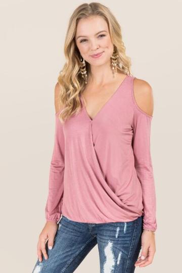 Jolie Clothing, Inc. Joleen Long Sleeve Cold Shoulder Top - Rose