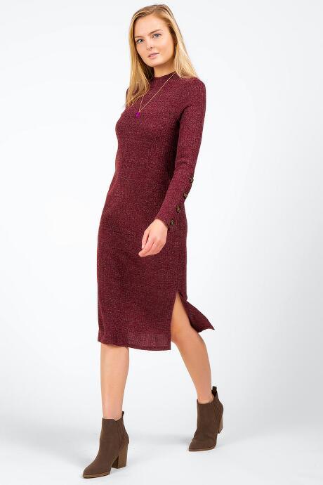 Francesca's Cailyn Ribbed Button Sweater Dress - Berry