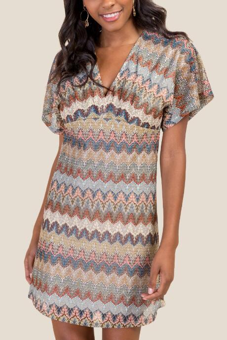 Francesca's Alissa Zig Zag Striped Shift Dress - Forest