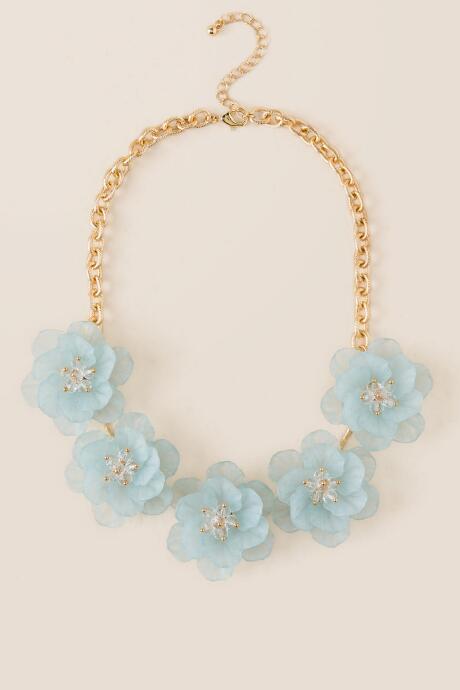 Francesca's Primrose Sheer Floral Booms Necklace In Blue - Light Blue
