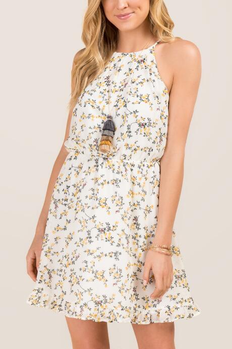 Francesca Inchess Nia Floral Halter A-line Dress - Ivory