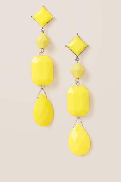 Francesca's Serena Linear Beaded Earrings In Yellow - Yellow