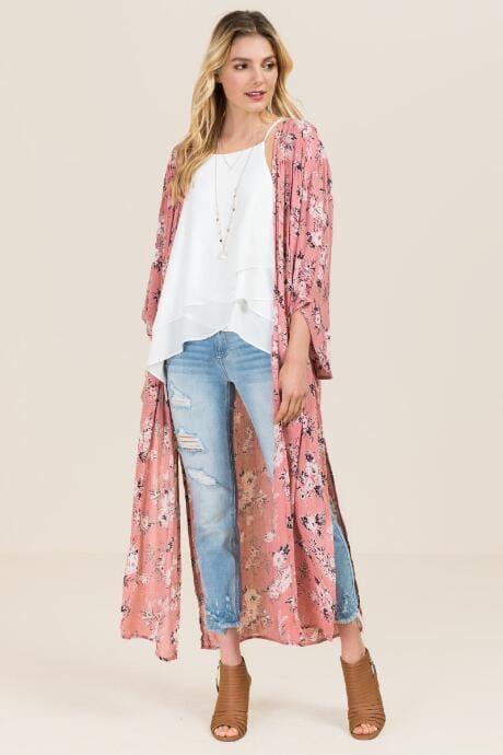 Blue Rain Jaidyn Floral Maxi Kimono - Rose