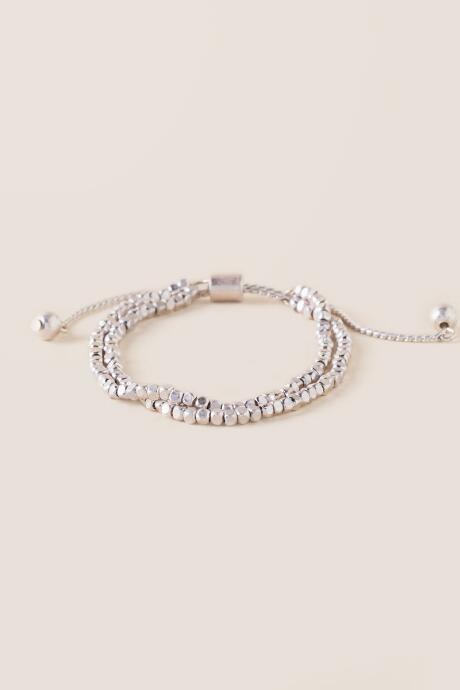 Francesca's Mila Beaded Pull Tie Bracelet - Silver