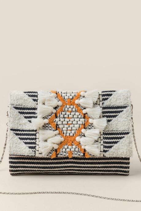 Francesca's Luisetta Tassel Fabric Clutch - Black/white