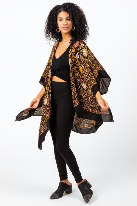 Francesca's Tracey Black Floral Kimono - Black