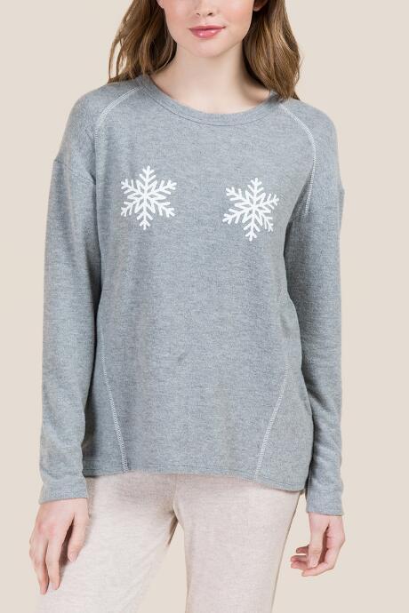 Francesca's Mirrored Snowflake Lounge Top - Heather Gray