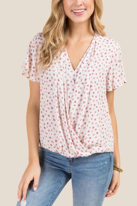 Francesca Inchess Tina Short Sleeve Pleat Front Surplus Blouse - Ivory