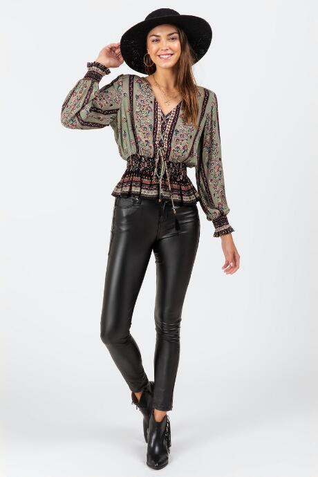 Francesca's Nadeen Lace-up Medallion Blouse - Olive