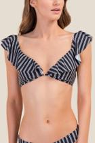 Francesca's Marissa Ruffled Halter Swimsuit Top - Black/white