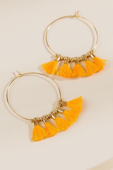 Francesca's Jasmine Mini Tassel Hoops - Mustard