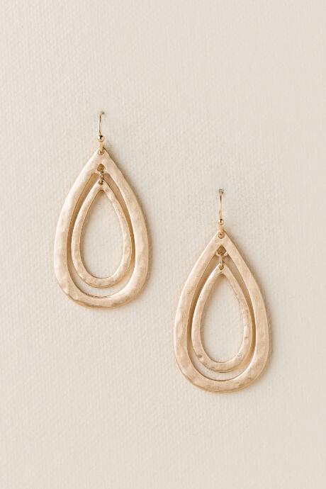 Francesca's Alex Double Hammered Teardrop Earring - Gold