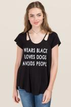 Alya Wears Black, Loves Dogs, Avoids People Graphic Tee - Black