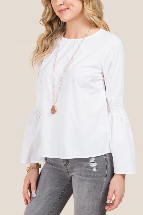 Francesca's Lea Smock Sleeve Poplin Top - White