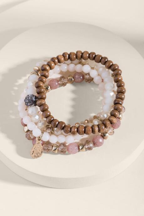 Francesca's Stacy Rose Quartz Beaded Bracelet Set - Taupe