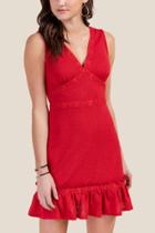 Francesca's Demi Ruffled Hem Knit Dress - Red