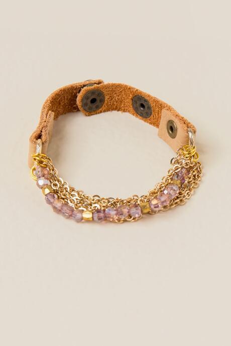 Francesca's Lutana Chain Bead Leather Wrap Bracelet - Mauve