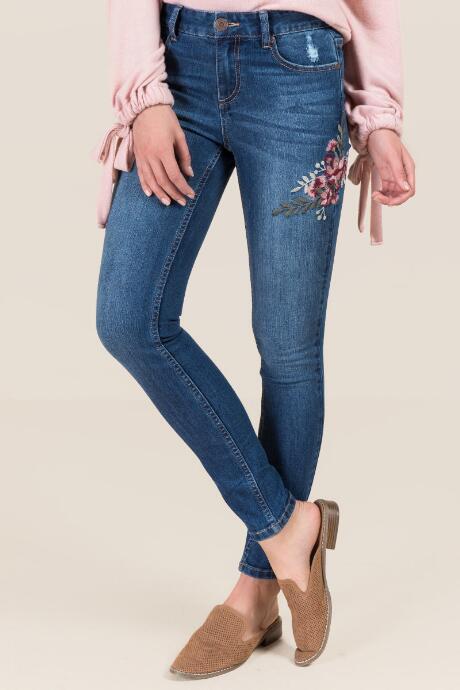 Harper Floral Embroidered Jeans - Dark